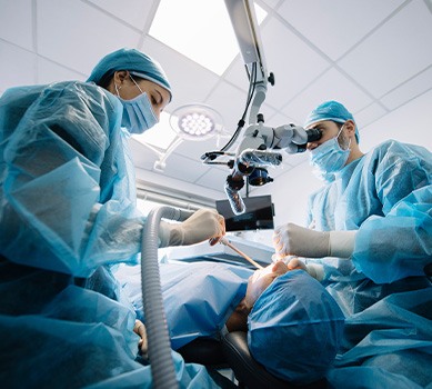 Dentists performing a dental implant surgery